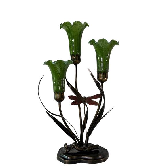 Vintage Dale Tiffany 3-Light Lily Lamp w/ Dragonfly - Picture 2 of 9